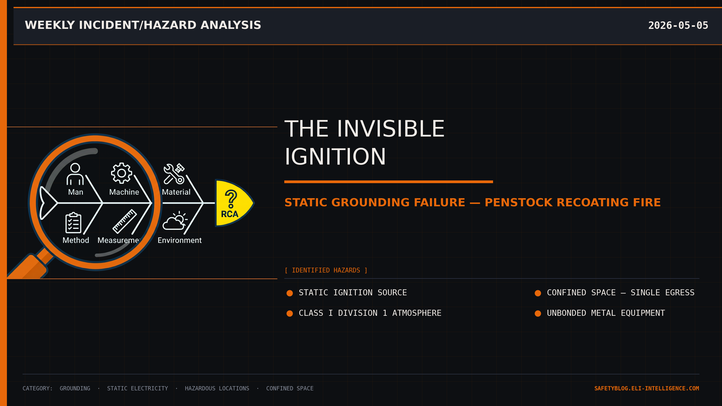 The Invisible Ignition: Static Grounding Failure in a Penstock Recoating